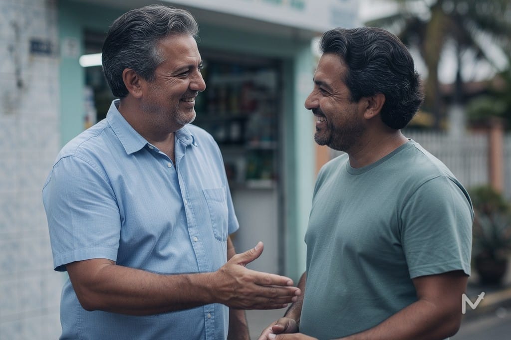 Dono de negócio local recebendo um cliente que o encontrou pela busca na internet