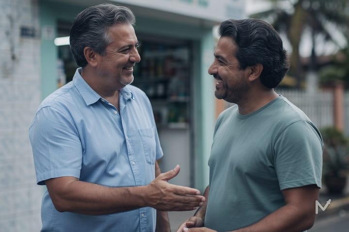 Dono de negócio local recebendo um cliente que o encontrou pela busca na internet