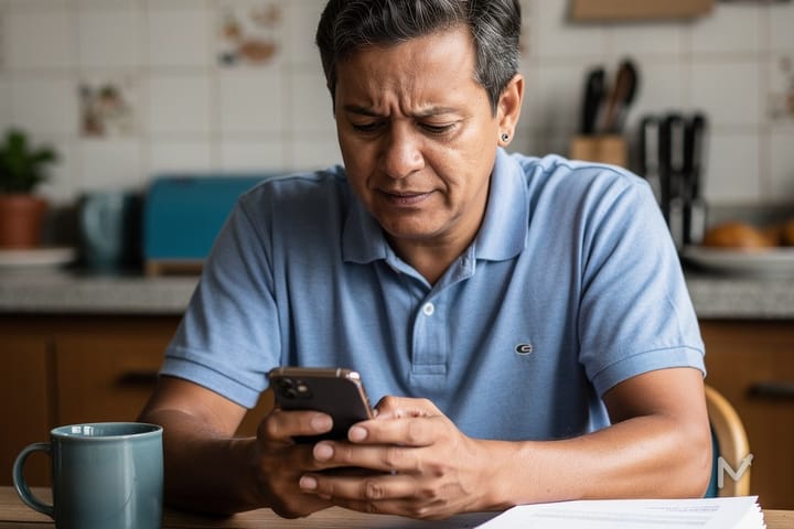 Microempreendedor tranquilo organizando guias de DAS atrasadas no celular