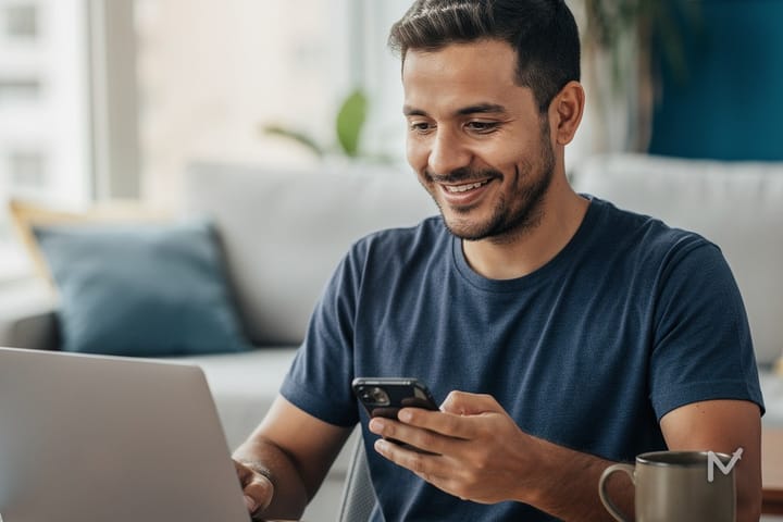 Empreendedor usando tecnologia para organizar e automatizar o seu pequeno negócio