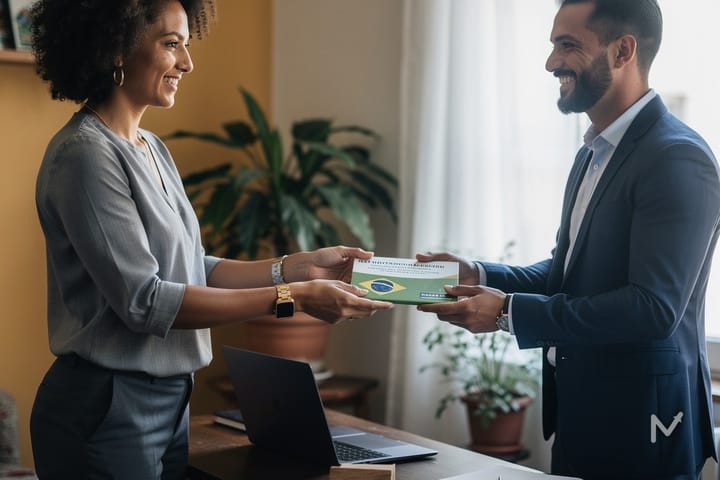 Microempreendedor entregando um serviço para um cliente empresa